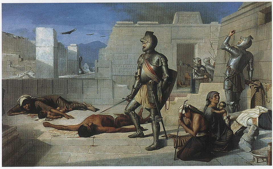 A few armored Spanish soldiers and some dead Peruvians